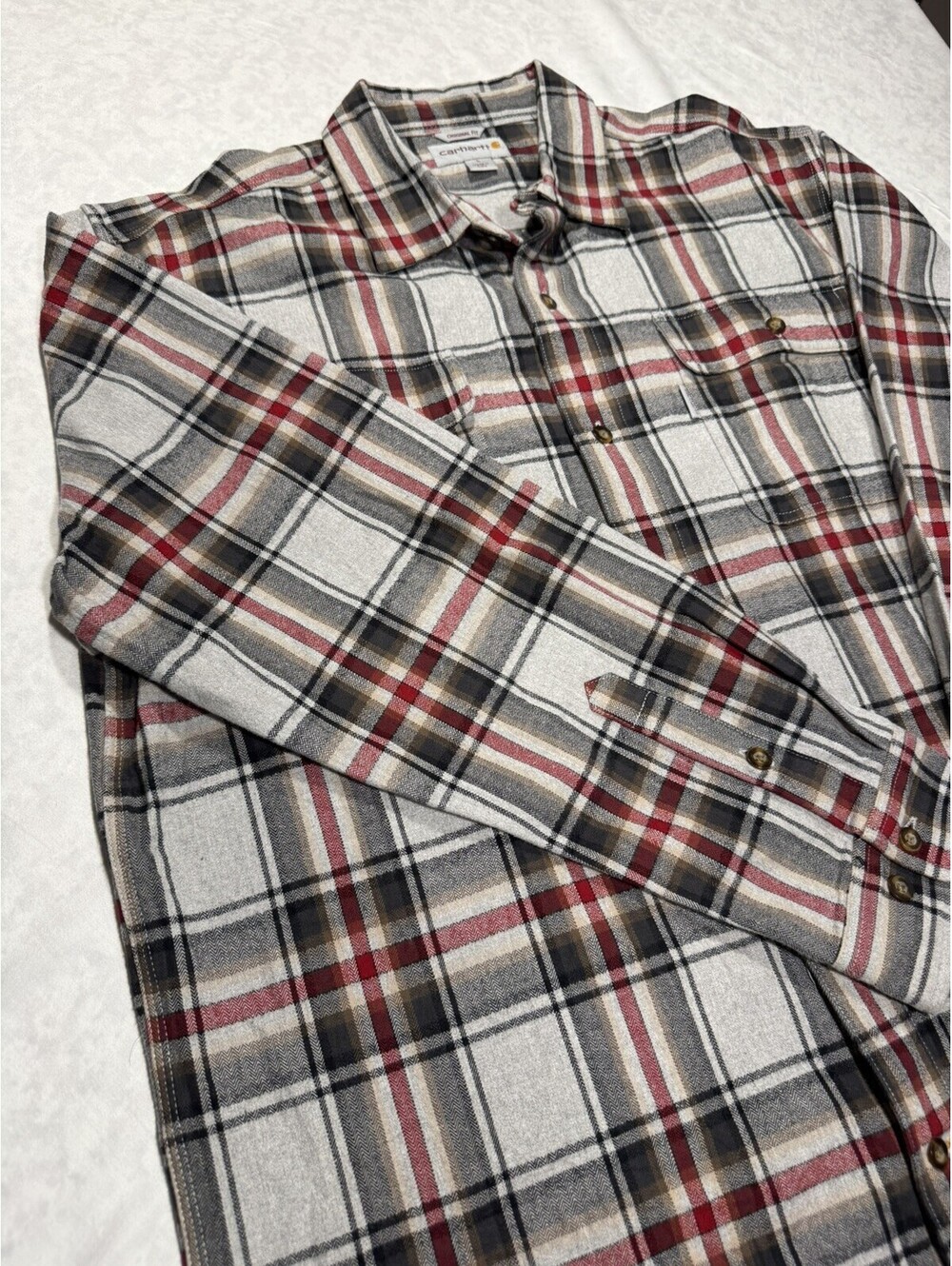Carhartt Original Fit Long Sleeve Plaid Flannel Shirt – Red Gray Black – Men’s L